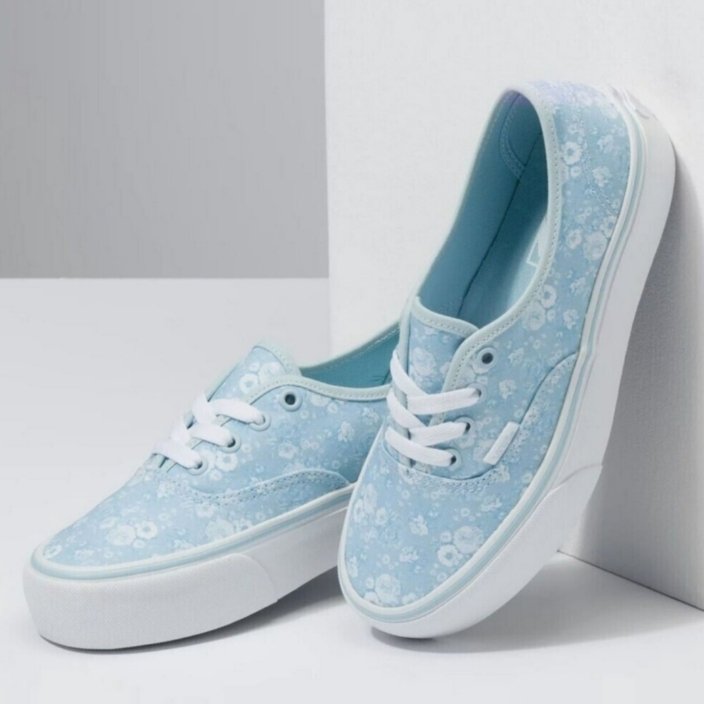 Vans Authentic Platform Tonal Blue Floral Canvas Skate Sneakers, Women's 7 - EUC
